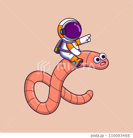 happy Astronaut riding a big worm monster cartoon character of illustration 110083488