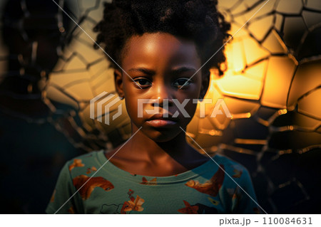 AI-generated content. Defocused young African American girl in the city. Selective focus AI-generated content. Defocused young African American girl in the city. Selective focus 110084631