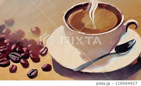 オシャレなホットコーヒーのイラスト　ブラウン系 110084927