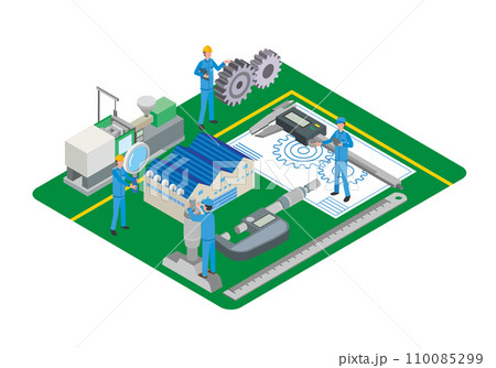 製造工場と測定器具のイラスト 110085299