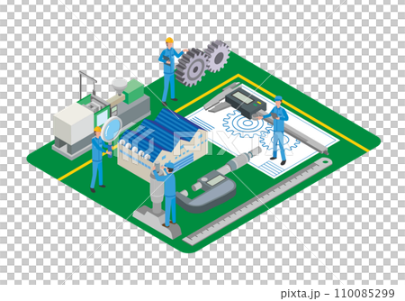 製造工場と測定器具のイラスト 110085299