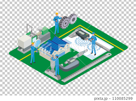 製造工場と測定器具のイラスト 110085299