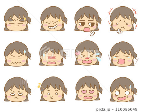 色々な表情の顔文字アイコン　女の子9 110086049