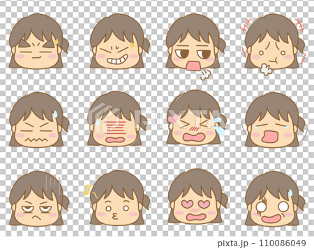 色々な表情の顔文字アイコン　女の子9 110086049