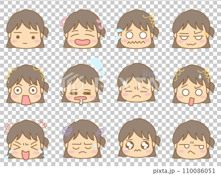 色々な表情の顔文字アイコン 女の子1 色々な表情の顔文字アイコン 女の子1 110086051