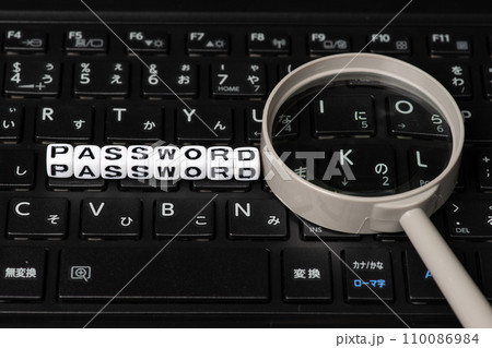 パソコン上のpasswordの文字とルーペ パソコン上のpasswordの文字とルーペ 110086984