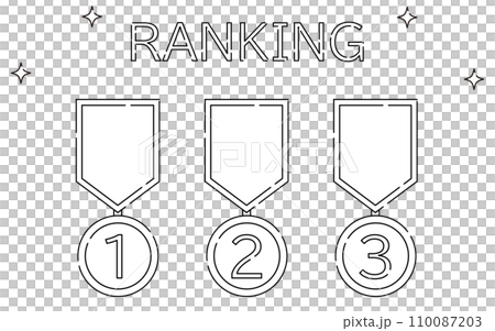 シンプルなランキングメダルバッジのアイコンセット、1位~3位 シンプルなランキングメダルバッジのアイコンセット、1位~3位 110087203