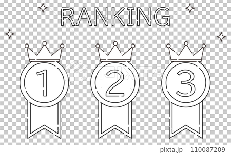 Icon set of simple ranking medal badges with crowns, 1st to 3rd place 110087209