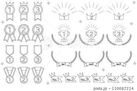 シンプルな線画のランキングアイコンセット、1位~3位 シンプルな線画のランキングアイコンセット、1位~3位 110087214