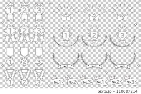 シンプルな線画のランキングアイコンセット、1位~3位 シンプルな線画のランキングアイコンセット、1位~3位 110087214