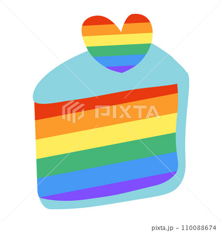 Cute LGBT Cake slice with rainbow cream isolated on white background. LGBTQ. Symbol of the LGBT pride community. Flat vector illustration. 110088674