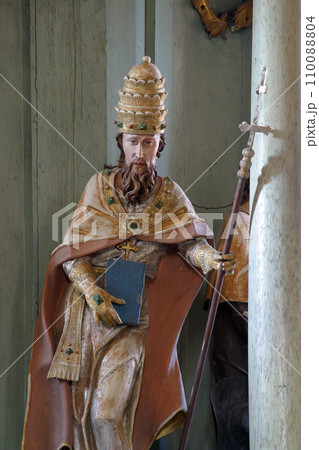 Saint Pope statue on the altar of aint John Nepomuk at the Church of Our Lady of Jerusalem at Trski Vrh in Krapina, Croatia Saint Pope statue on the altar of aint John Nepomuk at the Church of Our Lady of Jerusalem at Trski Vrh in Krapina, Croatia 110088804