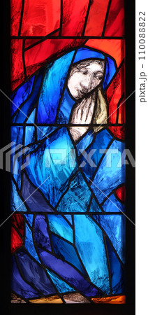 History of salvation - detail, stained glass window by Sieger Koder in church of Saint Bartholomew in Leutershausen, Germany History of salvation - detail, stained glass window by Sieger Koder in church of Saint Bartholomew in Leutershausen, Germany 110088822