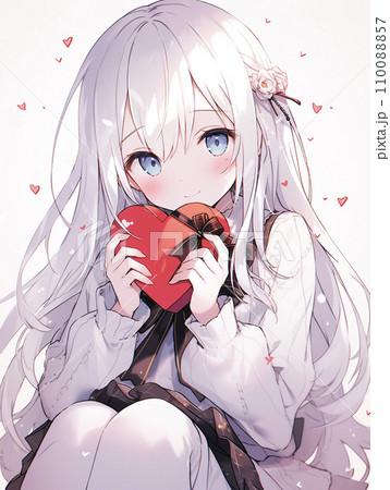 オリジナルイラスト 女の子 かわいい ハート ピンク 手描き 手描き