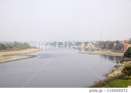 Bank of Yamuna river near the Taj Mahal (Crown of Palaces) in Agra, Uttar Pradesh, India Bank of Yamuna river near the Taj Mahal (Crown of Palaces) in Agra, Uttar Pradesh, India 110088972