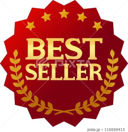 BEST SELLERの文字と月桂樹の赤色エンブレム BEST SELLERの文字と月桂樹の赤色エンブレム 110089413