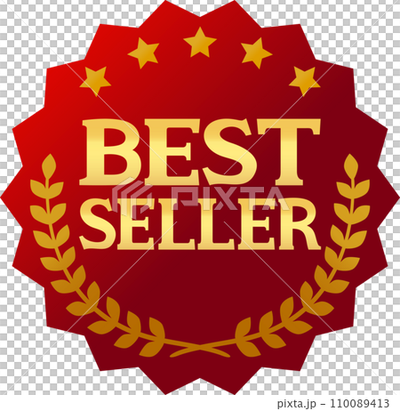 BEST SELLERの文字と月桂樹の赤色エンブレム BEST SELLERの文字と月桂樹の赤色エンブレム 110089413