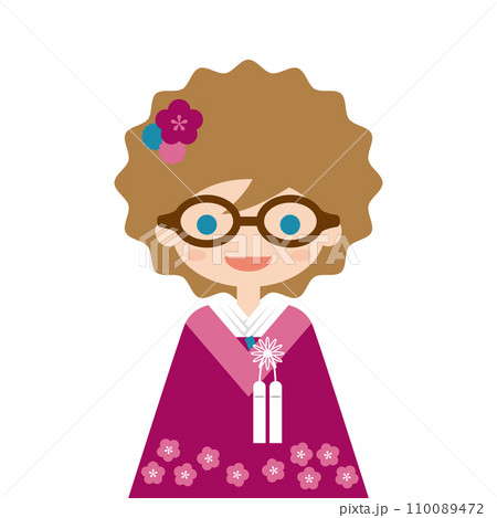 メガネをかけた外国人女性の着物姿 メガネをかけた外国人女性の着物姿 110089472