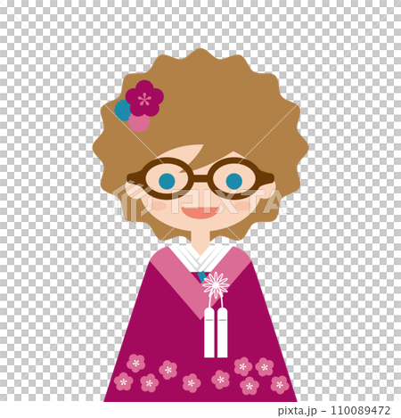 メガネをかけた外国人女性の着物姿 メガネをかけた外国人女性の着物姿 110089472