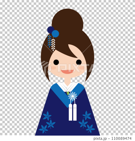 青い着物を着た女性のイラスト 110089474