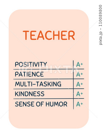 Funny Teachers day card with marks. Joke for school professor. Vector printable postcard design. 110089800