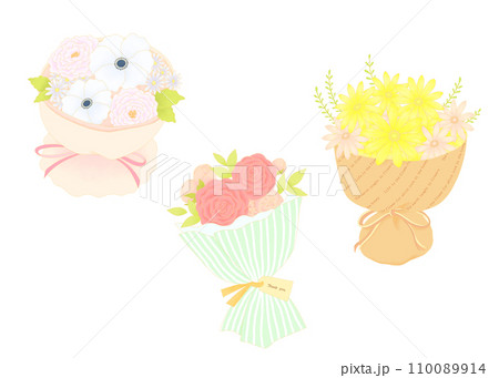 3つのブーケのイラストセット 110089914