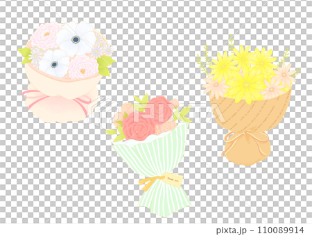 Illustration set of three bouquets Illustration set of three bouquets 110089914
