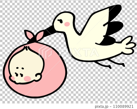 Illustration material of a baby being carried by a stork Illustration material of a baby being carried by a stork 110089921