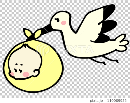 鸛鳥抱嬰兒插畫素材 110089923