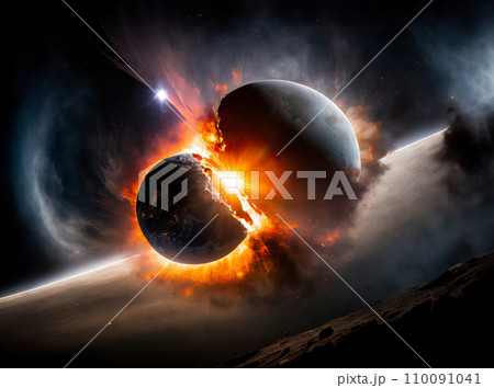 宇宙空間の中に広がる星の衝突 110091041