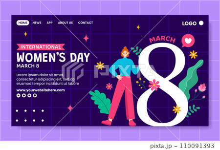 Women's Day Social Media Landing Page Cartoon Hand Drawn Templates Background Illustration 110091393
