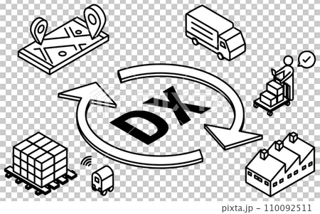 物流システムとDX化のイメージシンプルなアイソメトリックイラスト 110092511