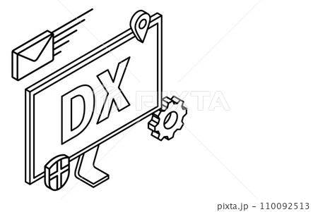 IT、DXのイメージ、シンプルなパソコンモニターとITアイコン、アイソメトリック 110092513