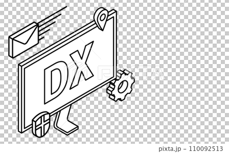 IT、DXのイメージ、シンプルなパソコンモニターとITアイコン、アイソメトリック 110092513