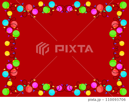 Christmas light frame. Festive frame with Christmas glowing garland and place for text. LED Christmas tree lights. Festive design for posters, banners and advertising products. Vector illustration 110093706
