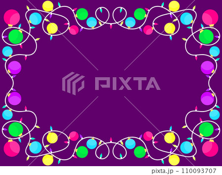 Christmas light frame. Festive frame with Christmas glowing garland and place for text. LED Christmas tree lights. Festive design for posters, banners and advertising products. Vector illustration 110093707
