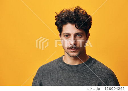 Man sweater orange smile serious fashion yellow beard student trendy portrait background happy casual Man sweater orange smile serious fashion yellow beard student trendy portrait background happy casual 110094263