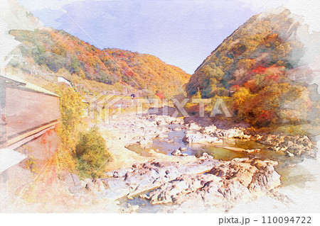 [愛知県]春日井市愛岐トンネル群周辺風景の水彩画 110094722