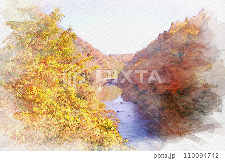 [愛知県]春日井市愛岐トンネル群周辺風景の水彩画 110094742