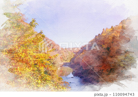 [愛知県]春日井市愛岐トンネル群周辺風景の水彩画 110094743