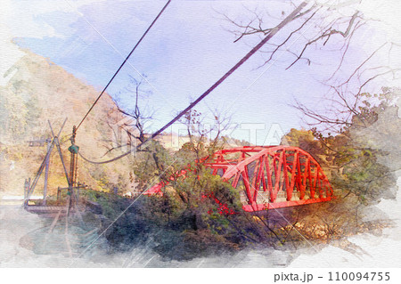 [愛知県]春日井市愛岐トンネル群周辺風景の水彩画 110094755