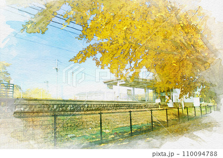 [愛知県]稲沢市祖父江町の山崎駅の水彩画 110094788