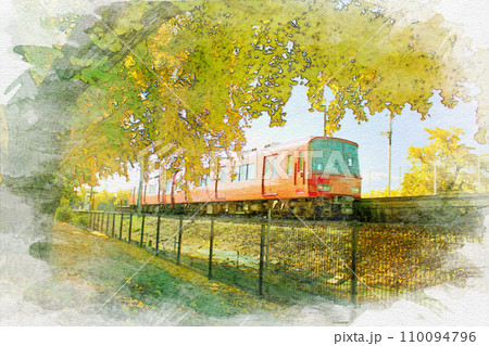 [愛知県]稲沢市祖父江町の山崎駅の水彩画 110094796