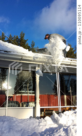 Snow cleaning from veranda, in the north Snow cleaning from veranda, in the north 110095114