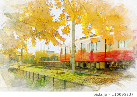 [愛知県]稲沢市祖父江町の山崎駅の水彩画 110095237