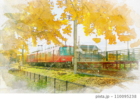 [愛知県]稲沢市祖父江町の山崎駅の水彩画 110095238