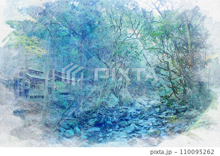 [愛知県]岡崎市のくらがり渓谷の水彩画 110095262