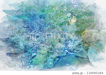 [愛知県]岡崎市のくらがり渓谷の水彩画 110095264
