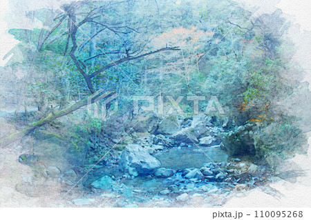 [愛知県]岡崎市のくらがり渓谷の水彩画 110095268