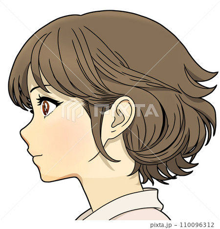 横向きで何かを見つめているアニメキャラクター風の女の子のイラスト(AI生成画像) 110096312